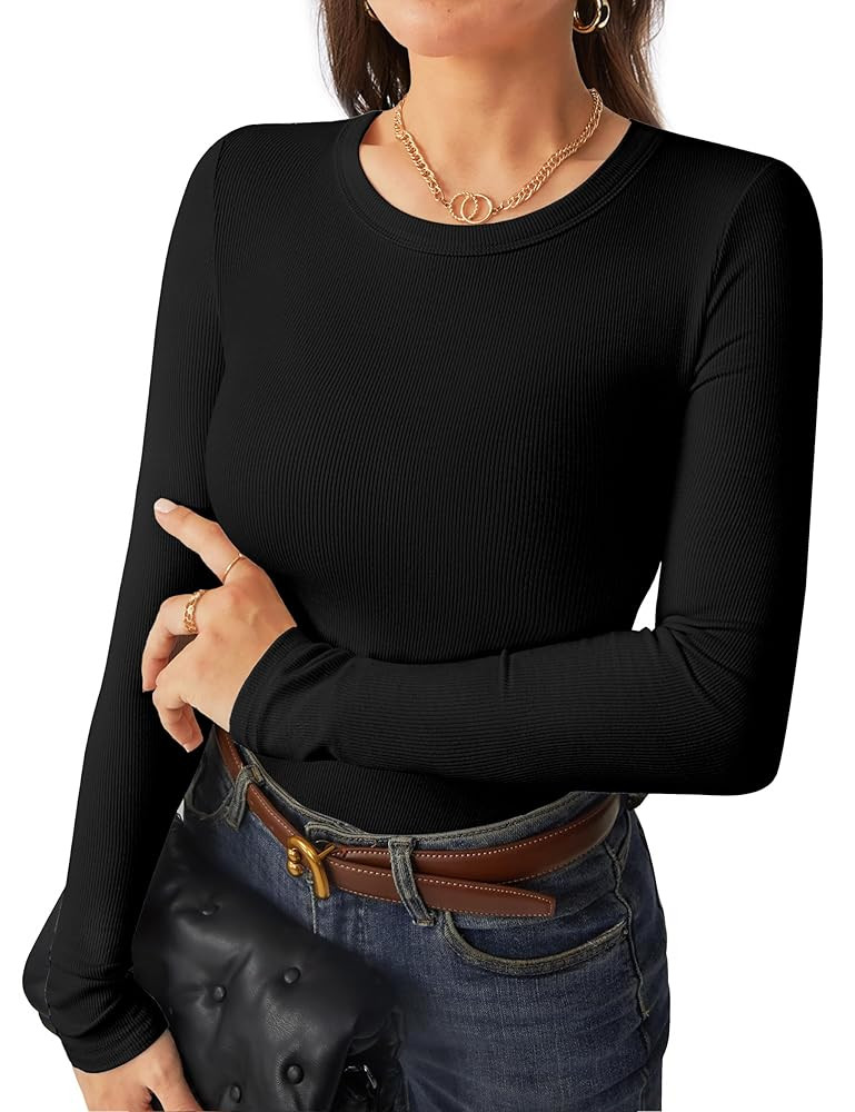 C.O.Z.Y Womens Long Sleeve Shirts Ribbed Crewneck Slim Fit Tops Casual Layering Basic Tee T-Shirt... | Amazon (US)