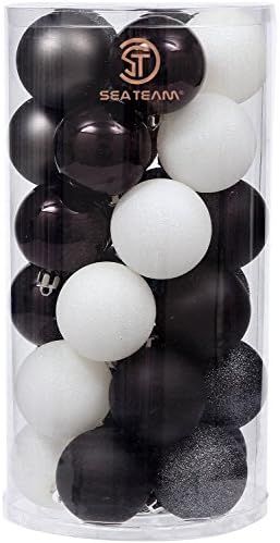 Sea Team 60mm/2.36" Delicate Black & White Theme Glittering Christmas Ball Ornaments Set Decorati... | Amazon (US)