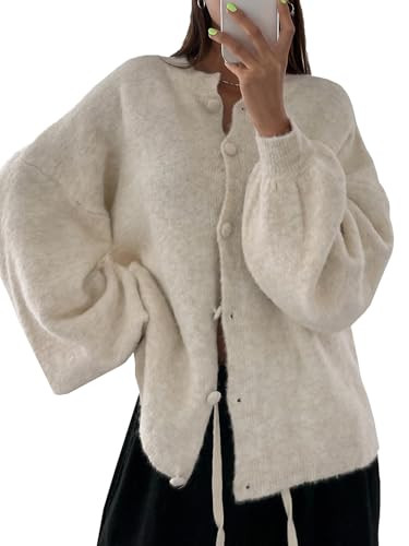 SHENHE Women's Button Front Oversized Cardigan Lantern Sleeve Drop Shoulder Loose Cardigan Sweate... | Amazon (US)