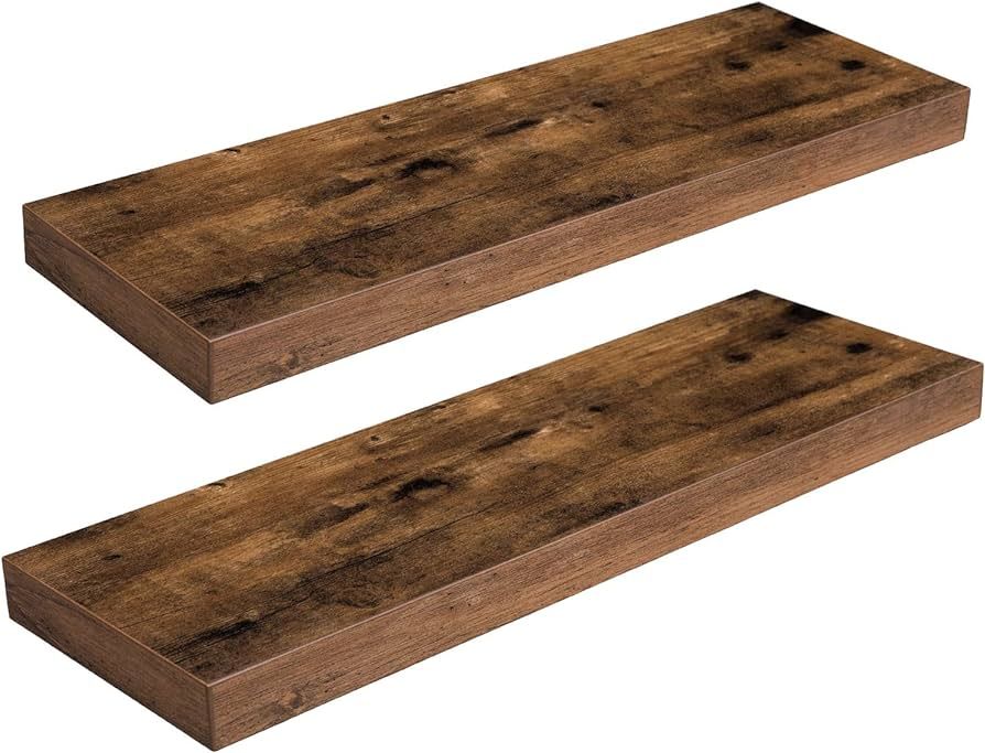 HOOBRO Floating Shelves, Rustic Brown Wall Shelf Set of 2, 60 cm Hanging Shelves with Invisible ... | Amazon (CA)