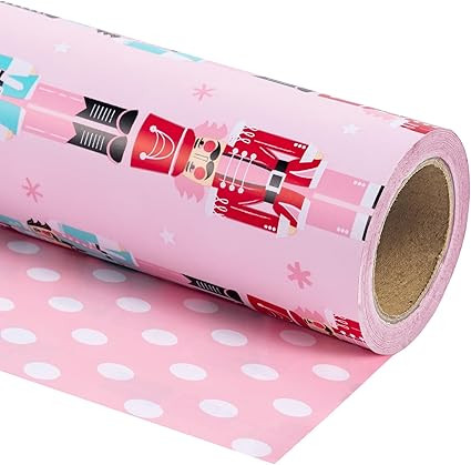 WRAPAHOLIC Reversible Christmas Wrapping Paper - Mini Roll - 17 Inch x 33 Feet - Pink Nutcracker ... | Amazon (US)