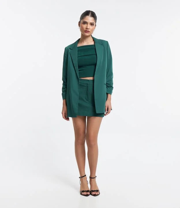 Blazer Alongado de Alfaiataria em Crepe com Rugas nas Mangas Verde | Renner (BR)