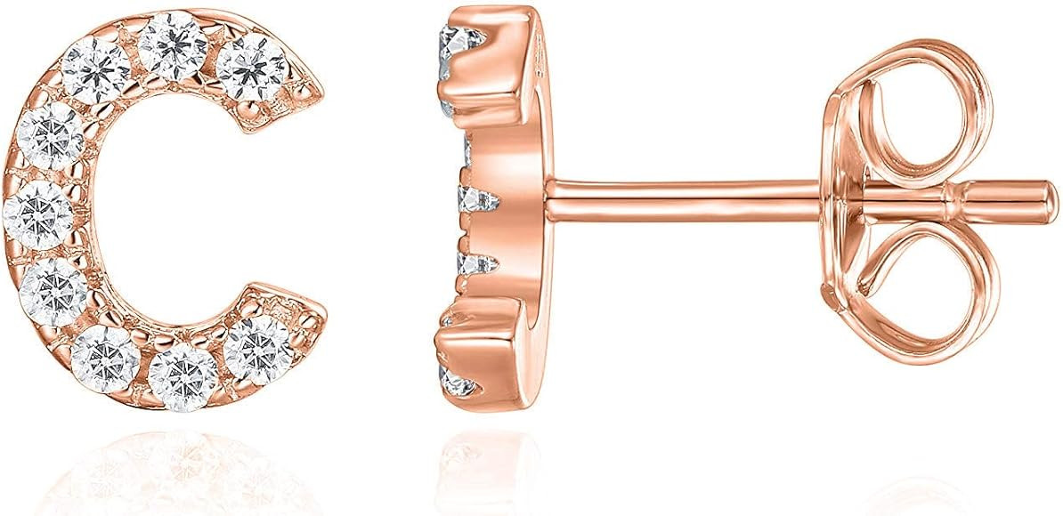 PAVOI 925 Sterling Silver, 14K Gold Plated, CZ Simulated Diamond Stud Earrings Fashion Alphabet L... | Amazon (US)