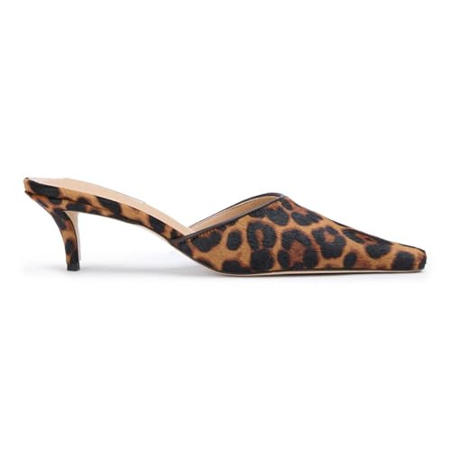 KOKOMOMO Women's Kitten Heels Mules Closed Square Toe Pumps Small Heel Backless Slip On Slide Sandals Slingback Dress Shoes Leopard Suede,Size 8.5 | Amazon (US)