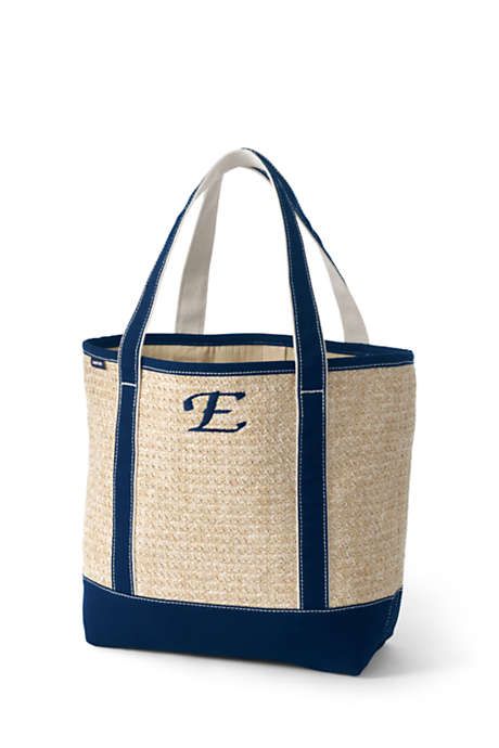 Canvas Lined Straw Medium Open Top Tote Bag | Lands' End (US)
