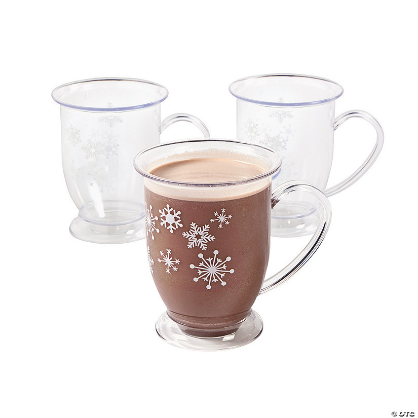 5" 18 oz. Winter Retreat Snowflake BPA-Free Clear Plastic Mugs - 6 Ct. | Oriental Trading Company
