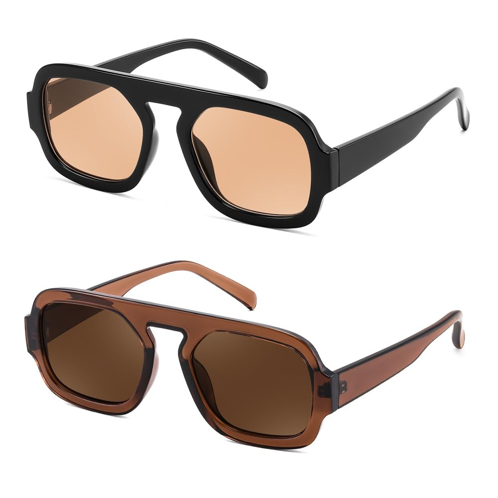 FEISEDY Trendy Square Aviator Oversize Sunglasses for Women, Vintage 70s Flat Top Shades B4175 | Amazon (US)