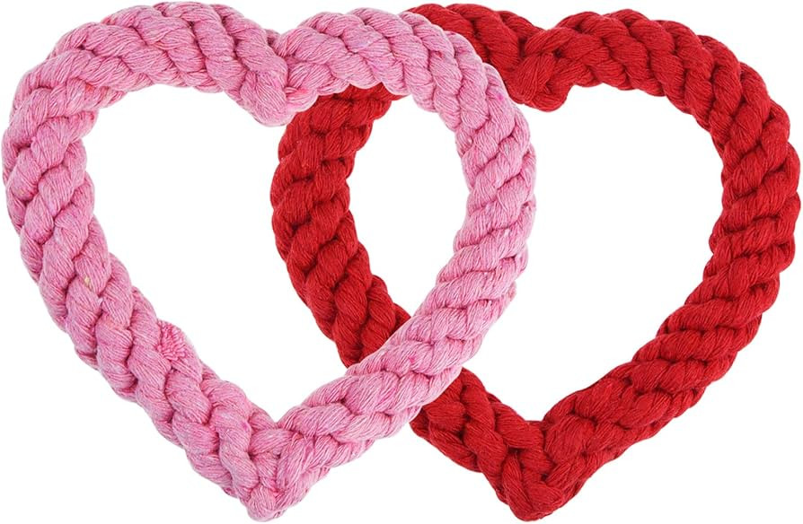 Bskifnn 2 PCS Dog Chew Toys Heart Shaped Rope for Valentine's Day Pets Cotton Chewing Supplies Pi... | Amazon (US)