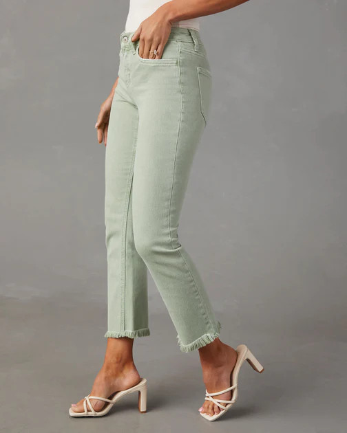 Avila Mid Rise Frayed Hem Jeans - Mint - SALE | VICI