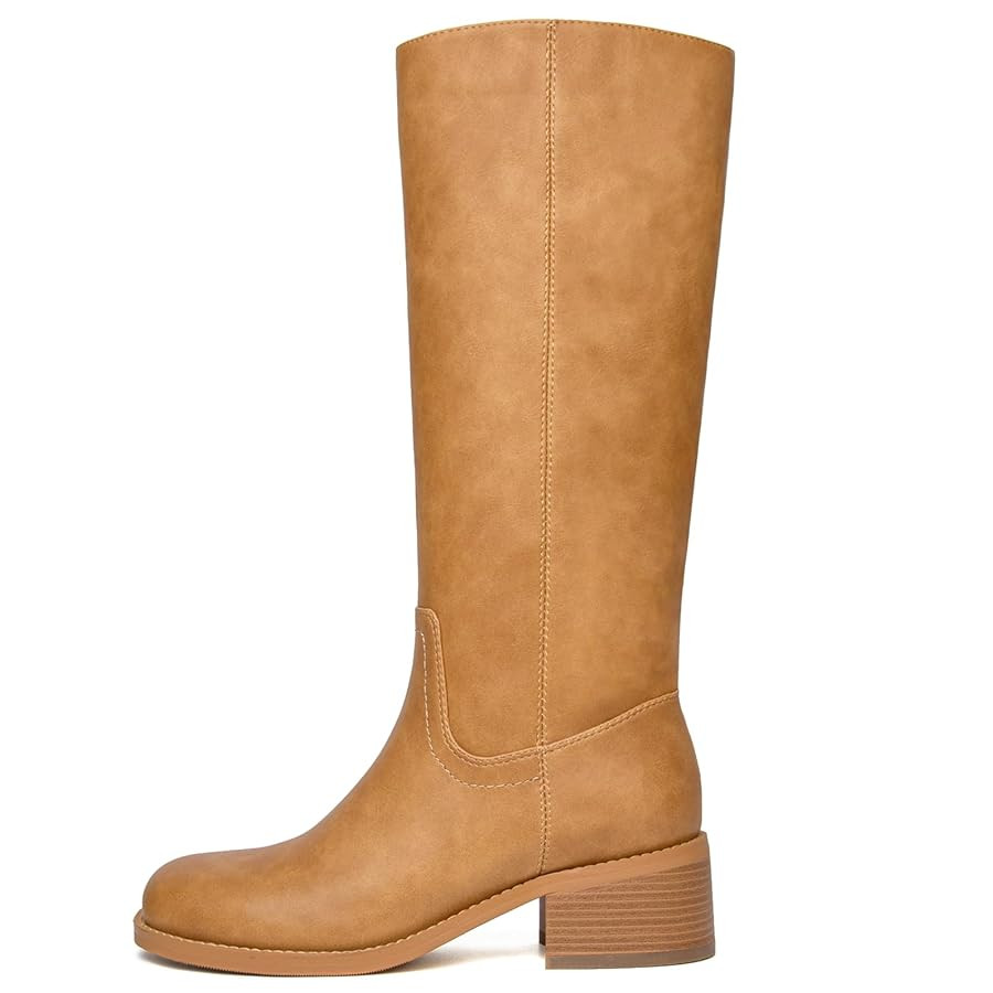 Knee High Boots Women Square Toe Chunky Block Heel Banana Campus Boot Wide Calf Comfortable Low H... | Amazon (US)