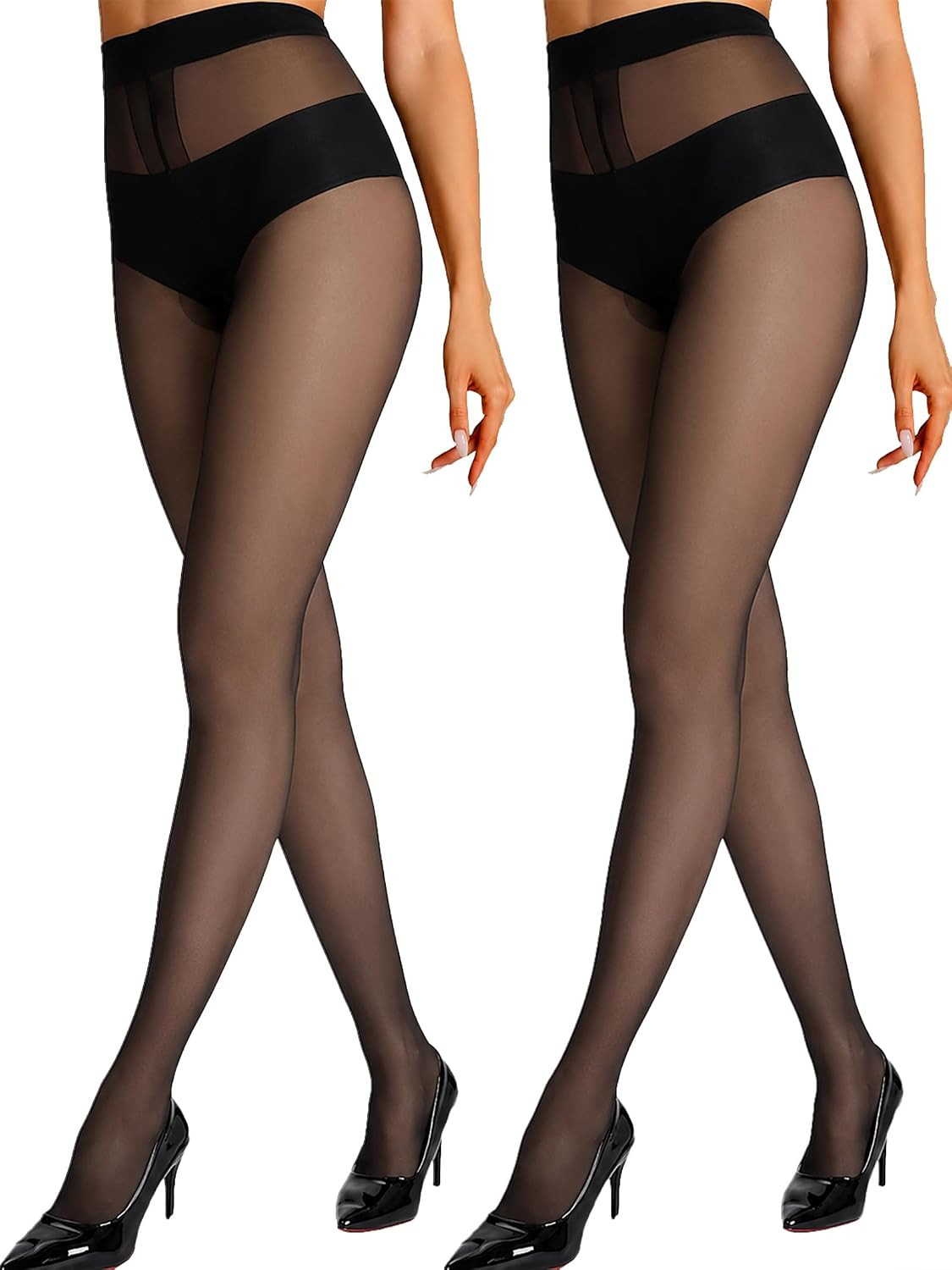 HONENNA Sheer Tights for Women 2 Pairs Ultra Thin Reinforced T Crotch Control Top Pantyhose Stockings | Amazon (US)