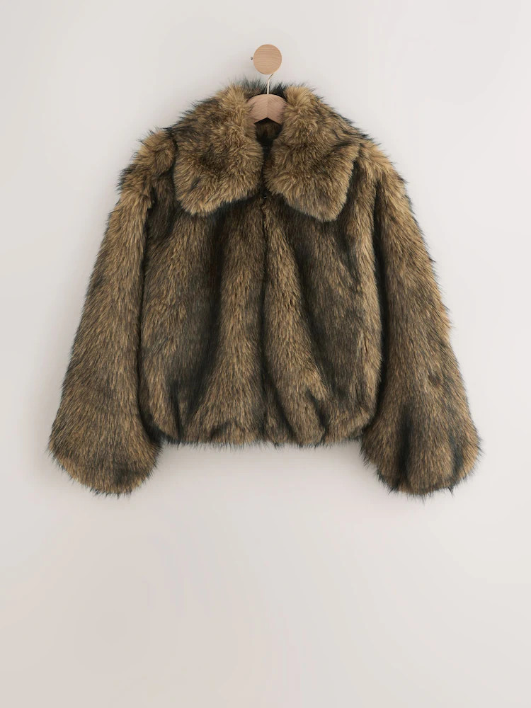 Neutral Faux Fur Zip Through Jacket | Next US