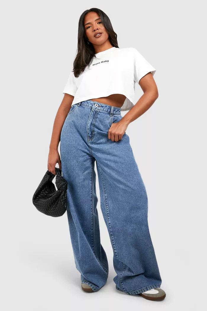 Plus Basics High Waisted Wide Leg Jeans | boohoo (US & Canada)