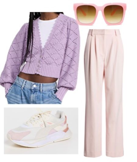 Purple cropped sweater cardigan with pale pink high waisted pants. Great daytime look 🤍💜

#LTKstyletip #LTKFind #LTKunder100