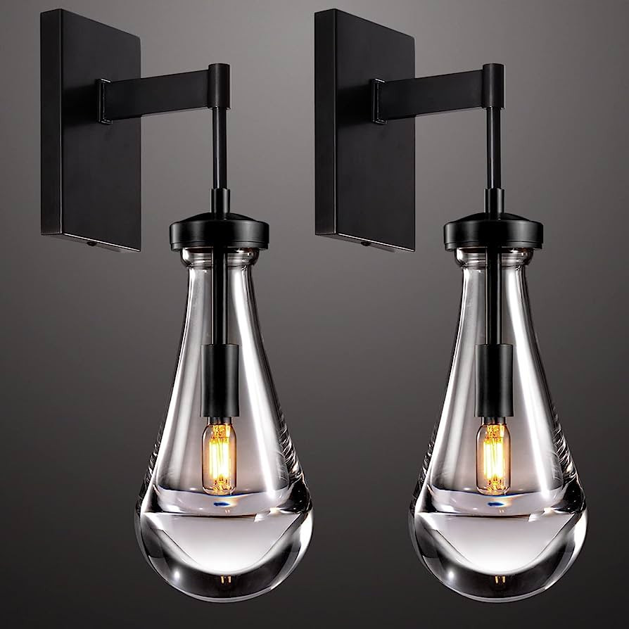 Wall Sconces Set of Two, Black Sconces Dimmable Raindrop Sconces Wall Lighting, Modern Bathroom S... | Amazon (US)