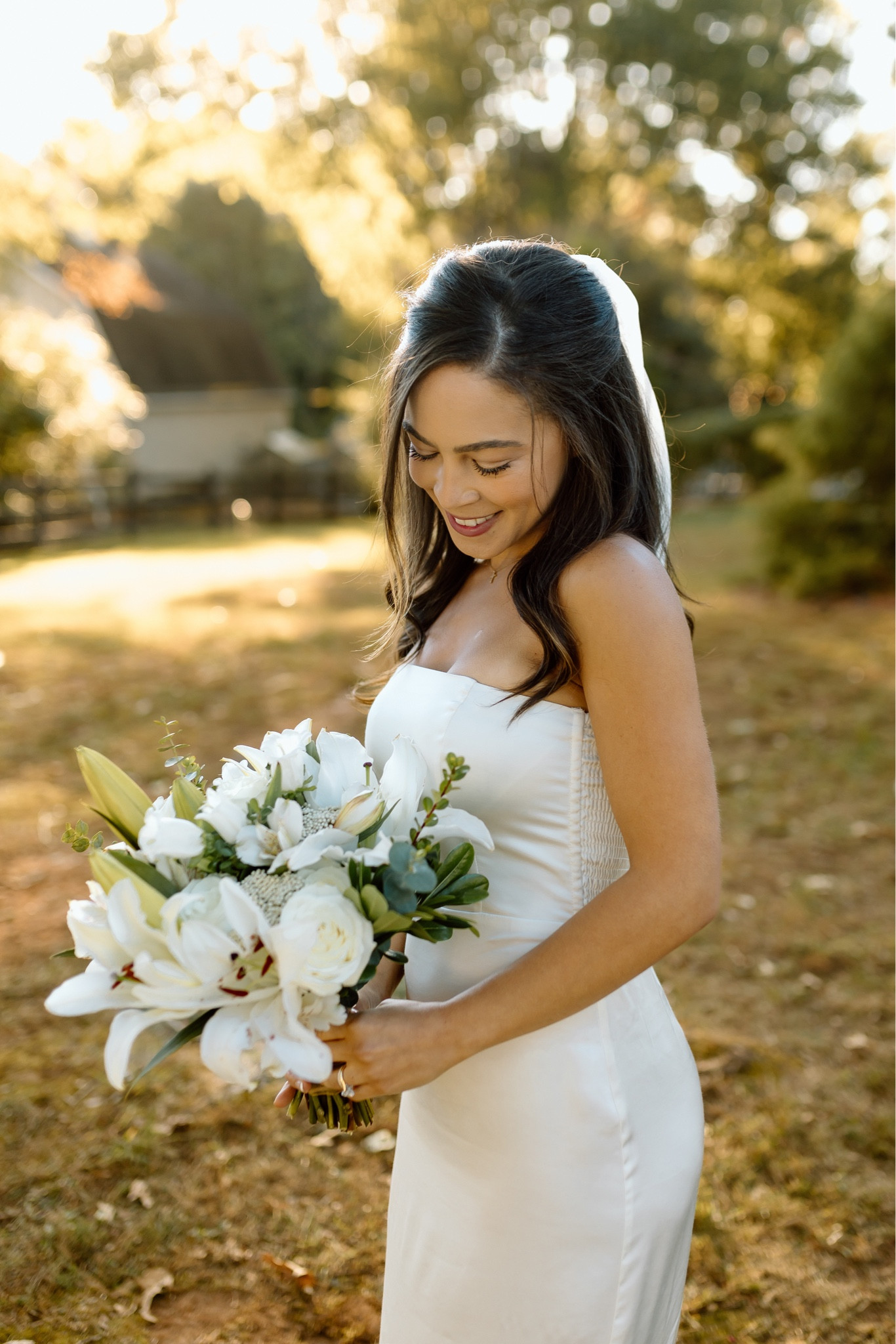 4’11 simple elegant satin wedding dress from Abercrombie 