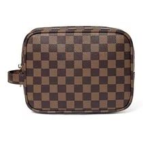 Daisy Rose Luxury Checkered Make Up Bag | PU Vegan Leather Cosmetic toiletry Travel bag (Brown) | Walmart (US)