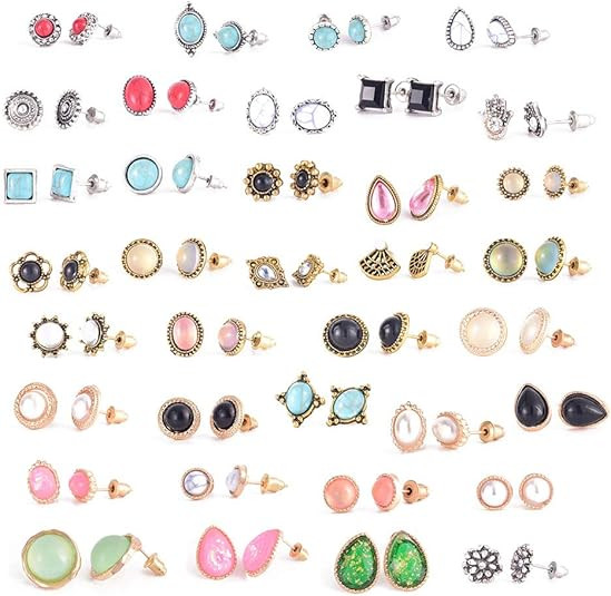 36 Pairs Boho Stud Earrings Set for Women Hypoallergenic Earrings Vintage Bohemian Assorted Earri... | Amazon (US)