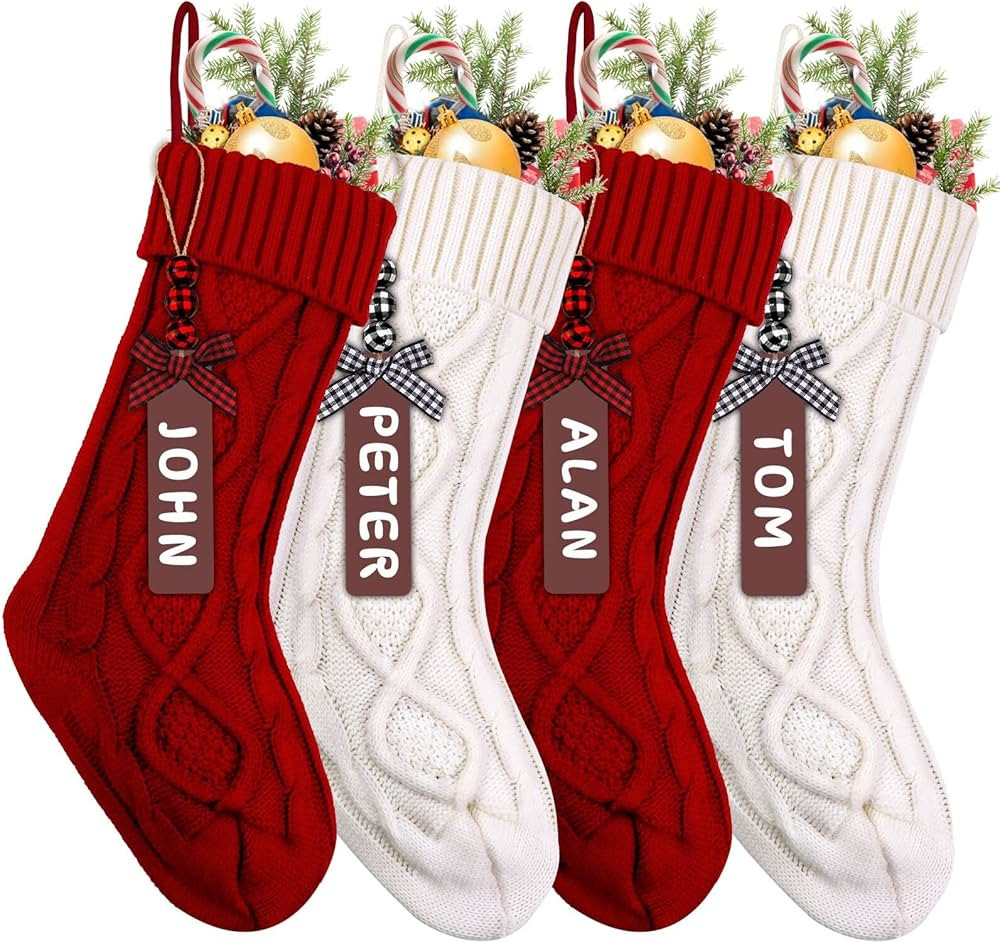 XIMISHOP 4PCS Christmas Stockings, 18inch Large Personalized Cable Knitted Xmas Hanging Stocking ... | Amazon (US)