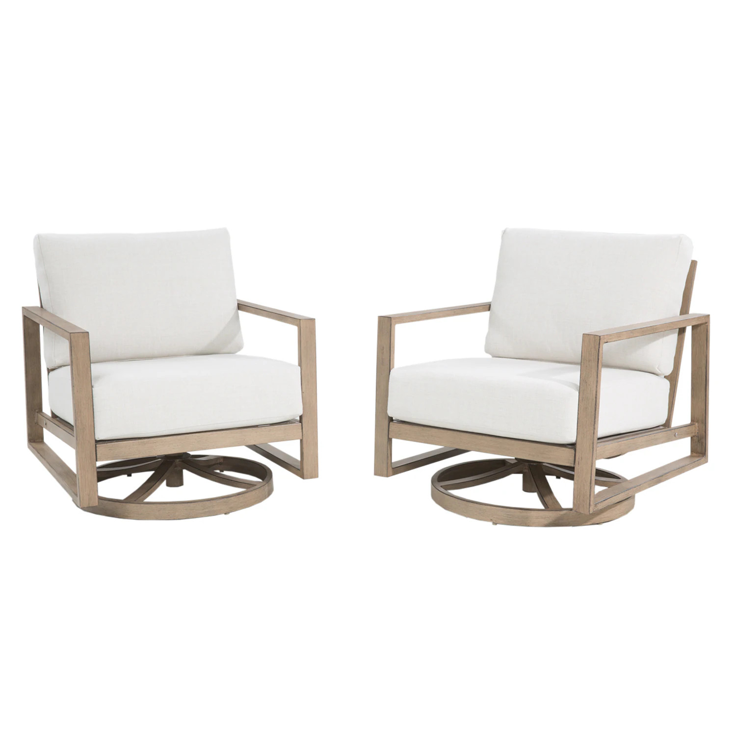 PEAK HOME FURNISHINGS Hamarto Set of 2 Teak Aluminum Frame Swivel Conversation Chair with Beige O... | Lowe's