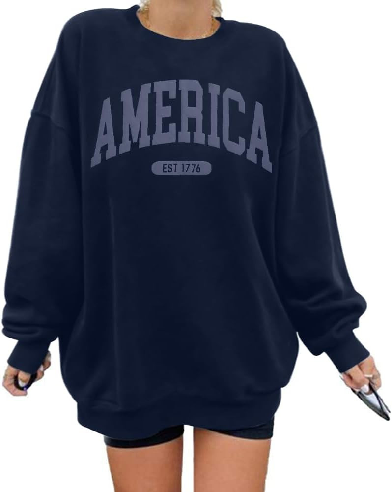SUPEYA American Sweatshirt Women USA Oversized Shirt Patriotic TShirt Casual Long Sleeve Pullover... | Amazon (US)