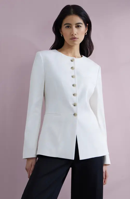 Nordstrom Collarless Linen Blend Blazer in Ivory Tofu at Nordstrom, Size X-Large | Nordstrom