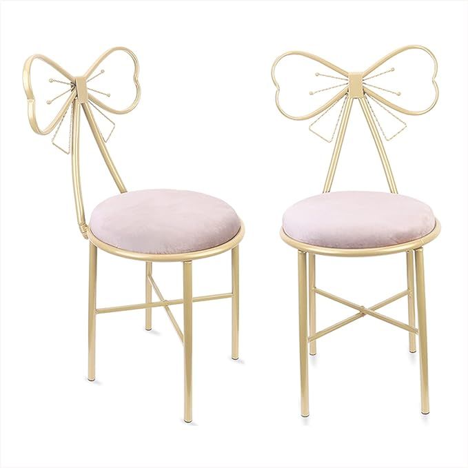 Wisfor Pack of 2 Makeup Chair Vanity Stool Velvet Cute Vanity Chair with Backrest for Girl Bedroo... | Amazon (US)