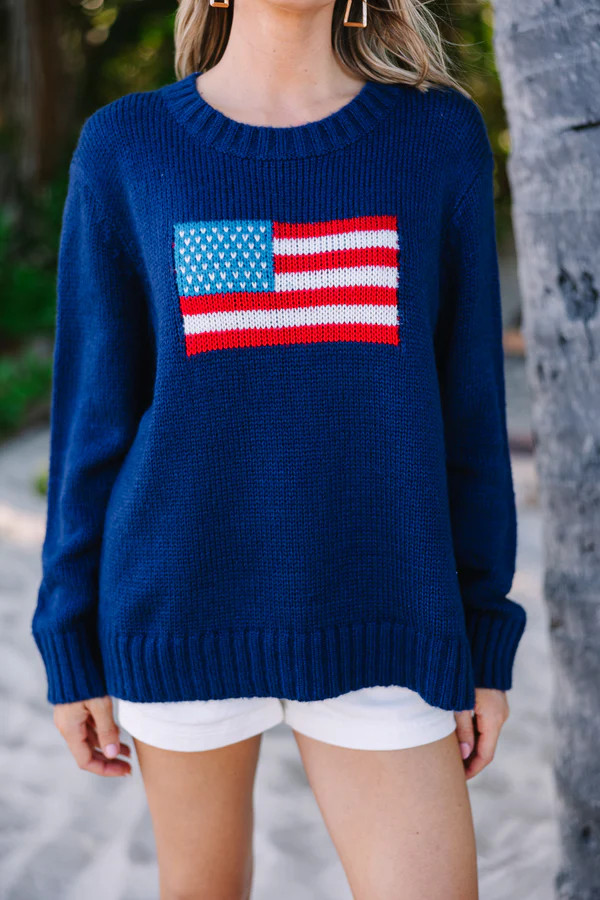 A True Patriot Navy American Flag Sweater | The Mint Julep Boutique
