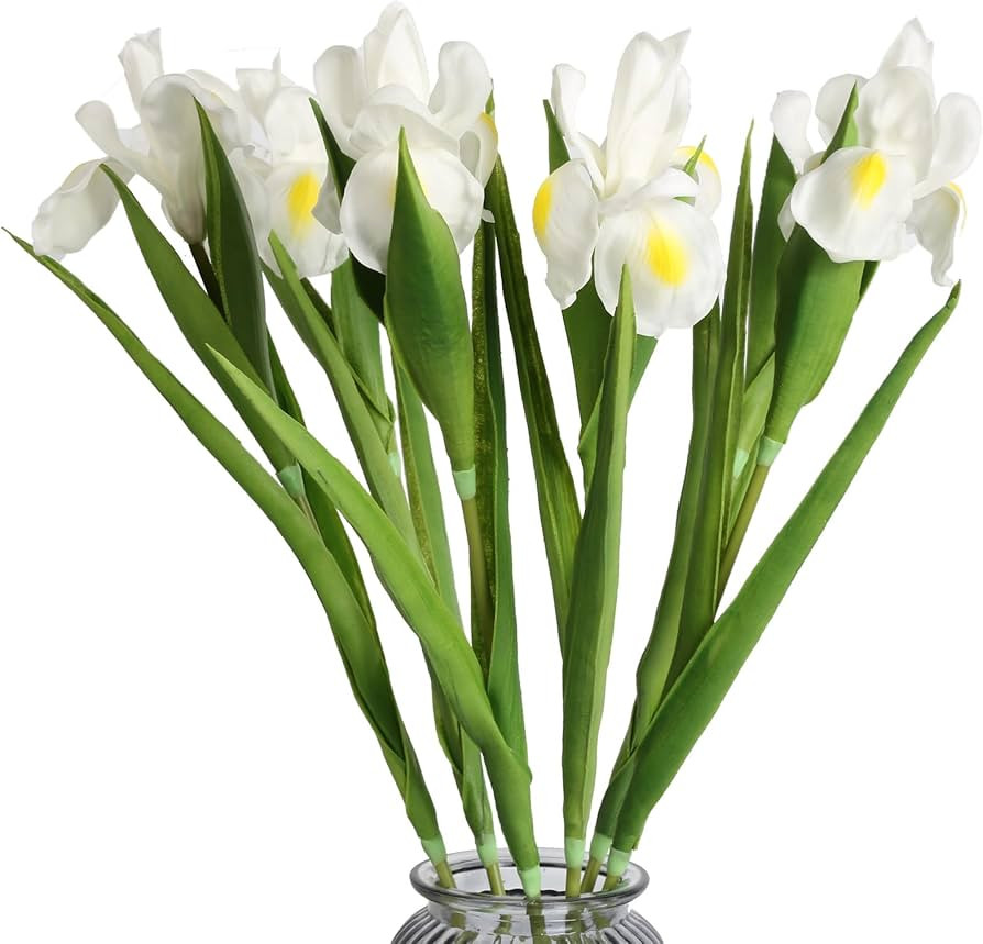 Iris Flowers Artificial 6 PCS Real Touch Flowers 23.22 in Long Stems White Iris Artificial for We... | Amazon (US)