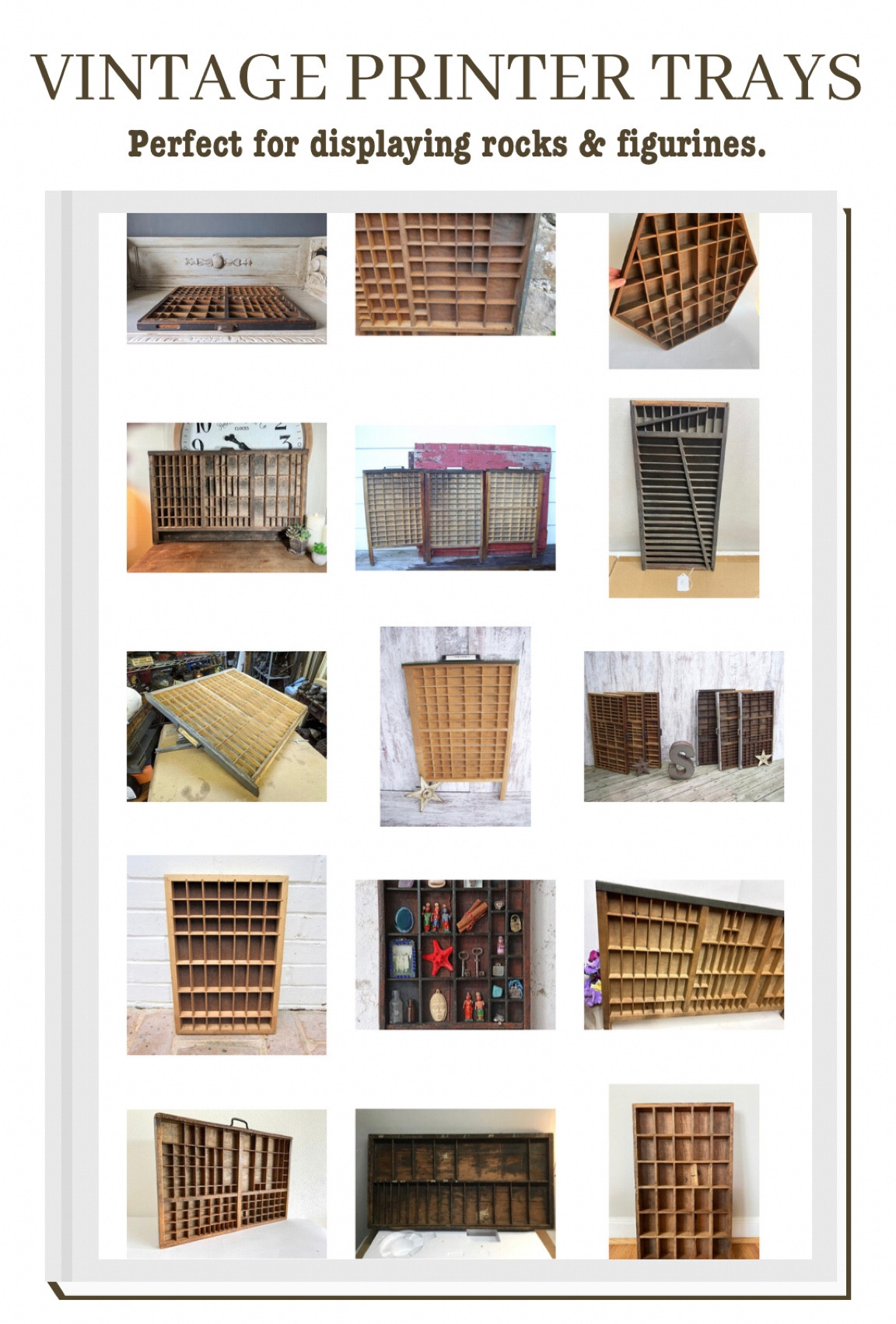 Vintage printer trays. Perfect for displaying figurines, rocks, any small Collection. 

#LTKkids #LTKFind #LTKhome