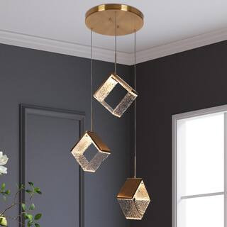 Cendrillon 3-Light Dimmable Integrated LED Plating Brass Cluster Chandelier with Modern Geometric Shades Island Pendant | The Home Depot
