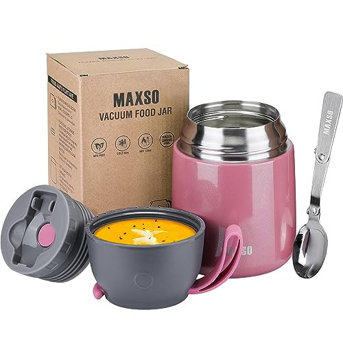 Insulated Food Jar for Hot & Cold Food for Kids Adult,17 oz Soup Thermo Hot Food Containers for Lunch, Triple Layer Insulation Stainless Steel Food Jar with Spoon (Pink) | Amazon (US)