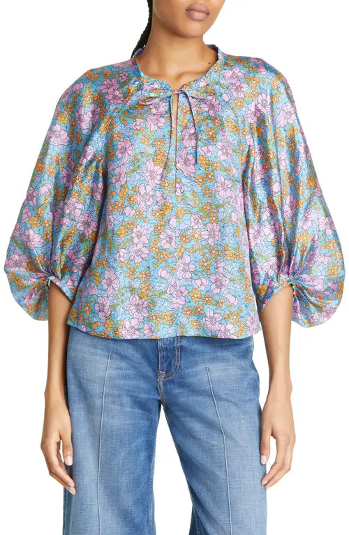 Baum und Pferdgarten Martha Floral Top in Blue Flowerscape at Nordstrom, Size 6 Us | Nordstrom
