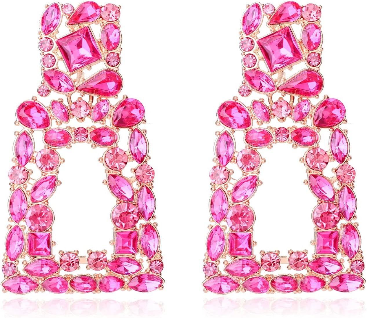 Rhinestone Rectangle Dangle Earrings for Women Sparkly Crystal Geometric Drop Statement Earrings ... | Amazon (US)