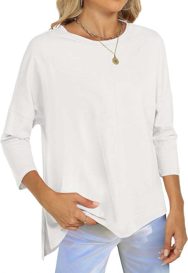 ANRABESS Womens 3/4 Length Sleeve Tops Loose Fit Tunic Shirts Oversized Spring Summer Casual Crew... | Amazon (US)