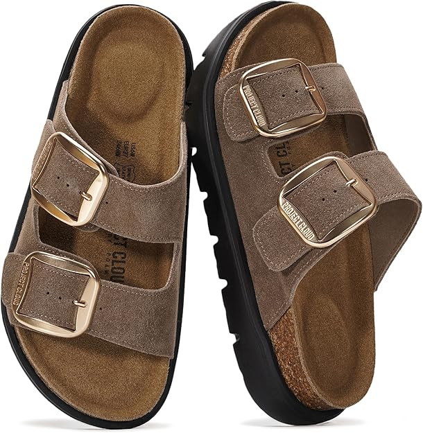 Project Cloud 100% Genuine Leather Platform Sandals Women Footwear - Wedge Chunky Slides for Wome... | Amazon (US)