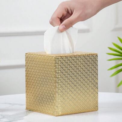 Gold Tissue Box Cover,Tissue Box Cover Square,Gold Tissue Box Holders,Tissue Holder For Bathroom Accessories,Bathroom Tissue Holders | SHEIN