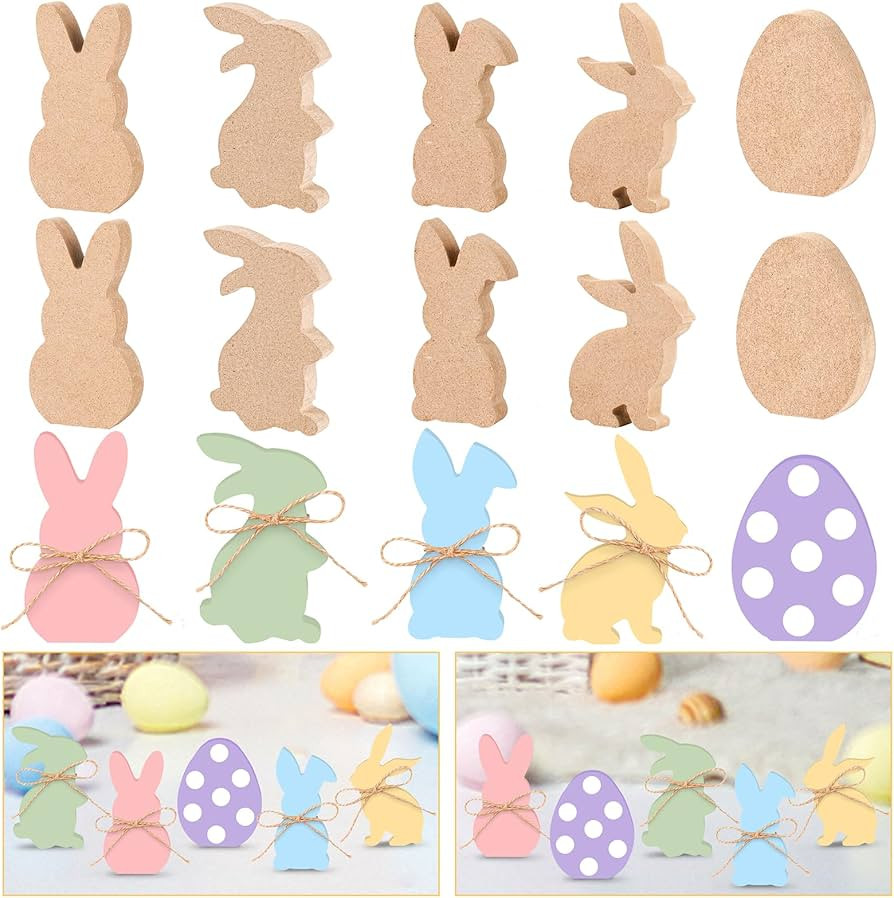 Dlerom 15 Pcs Easter Wooden Bunny Cutouts 5 Styles Unfinished Bunny EggTable Wood Signs Peeps Egg... | Amazon (US)