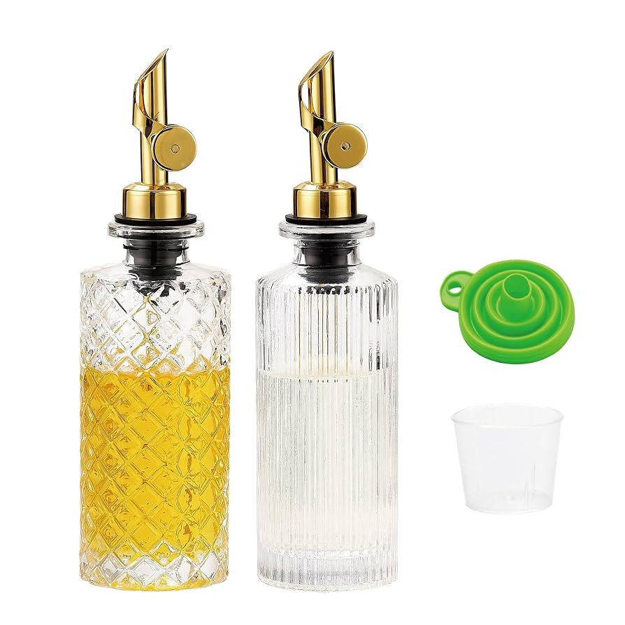 Glass Olive Oil Dispenser Bottle Small, 6.5 Oz/ 200 ml Coffee Simple Syrup Bottles with Gold Meta... | Amazon (US)