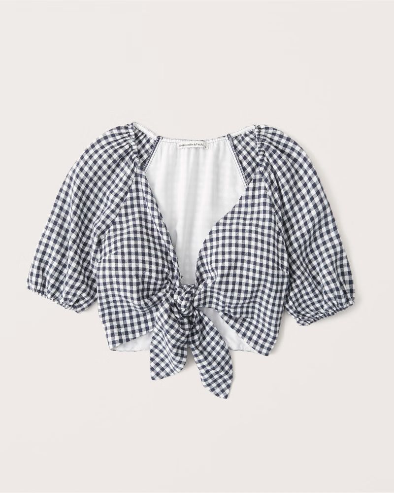 Cropped Tie-Front Linen Set Top | Abercrombie & Fitch (US)