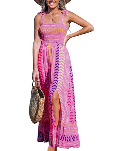 CUPSHE Women's Maxi Dress Straps Paisley Casual Smocked Ruffled Slit A Line Long Beach Summer Dress Pink Paisley, S | Amazon (US)