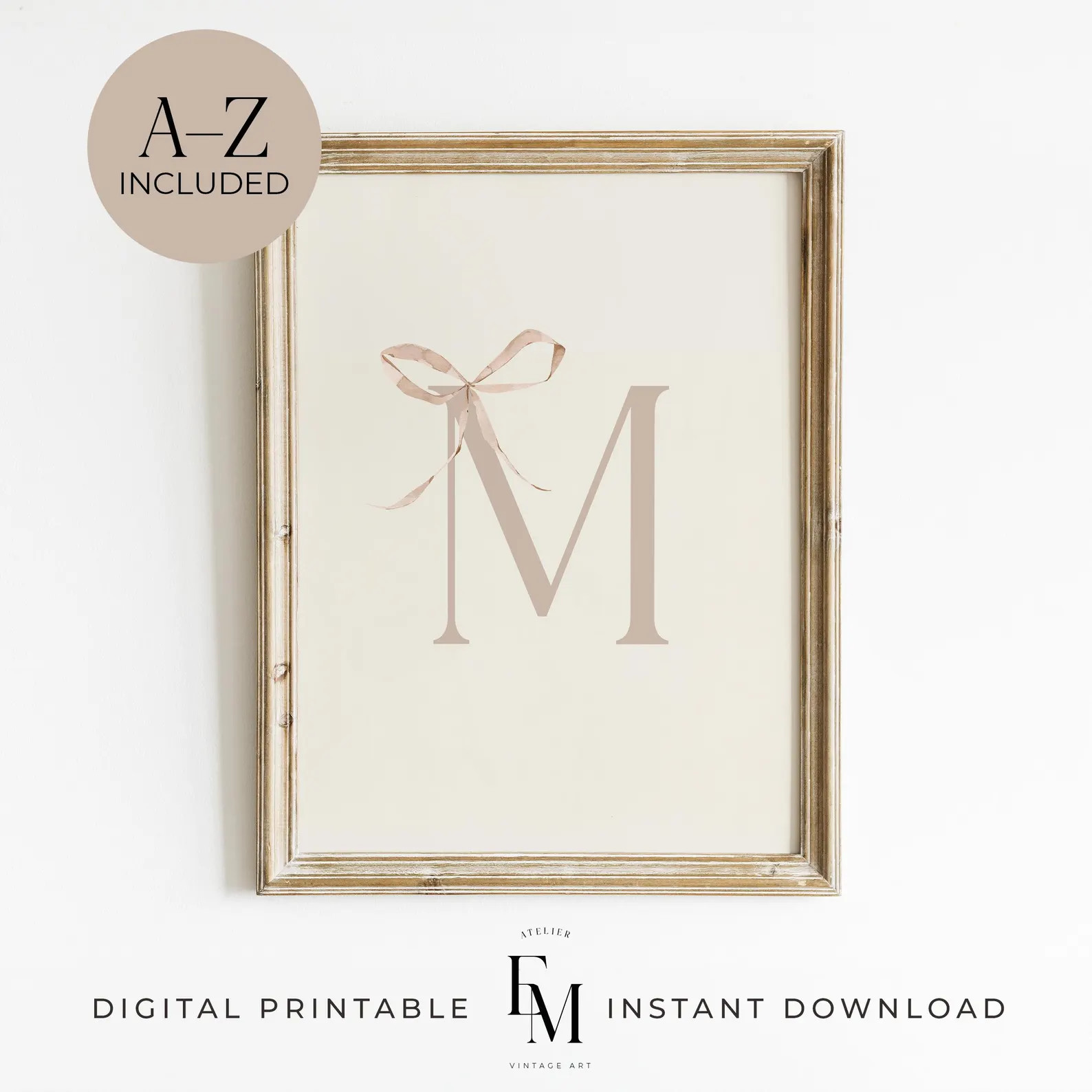 Girl Initial Print Pink Bow Nursery Art Personalized Girl Initial Wall Decor Baby Girls Nursery D... | Etsy (US)