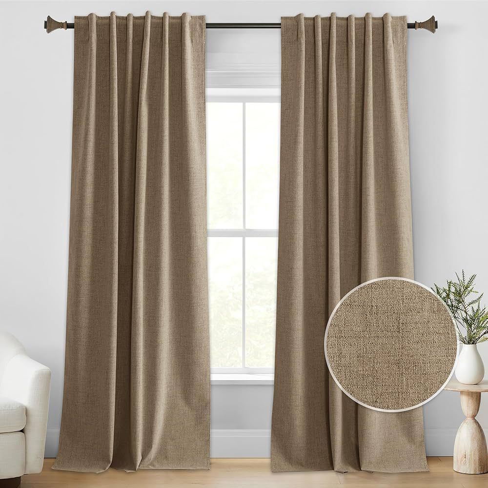 StangH Back Tab Linen Blackout Curtains - Natural Thermal Insulated Liner Window Drapes 96 inches... | Amazon (US)