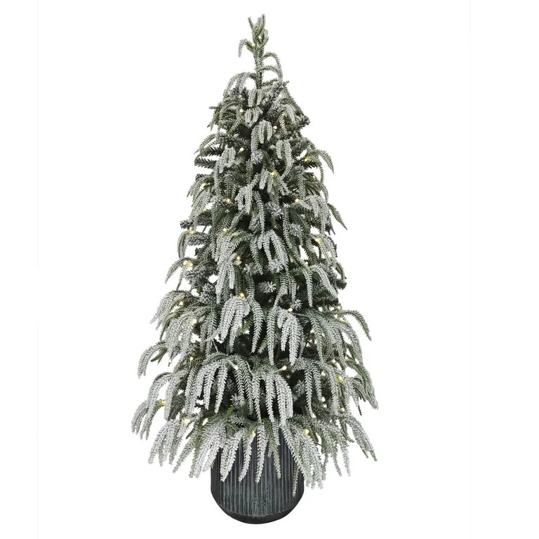 Display 4' Pre-Lit Flocked Artificial Porch Christmas Trees with LED Lights, 1 Count, by Holiday ... | Walmart (US)