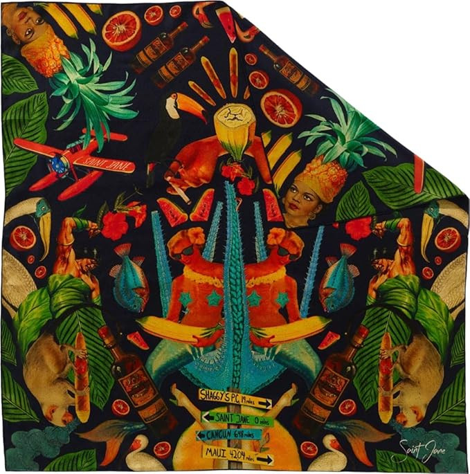 SAINT JANE Caribbean Print Silk Twill Scarf 39.4"x39.4" | 100% Mulberry Silk | Double-Sided Print... | Amazon (US)