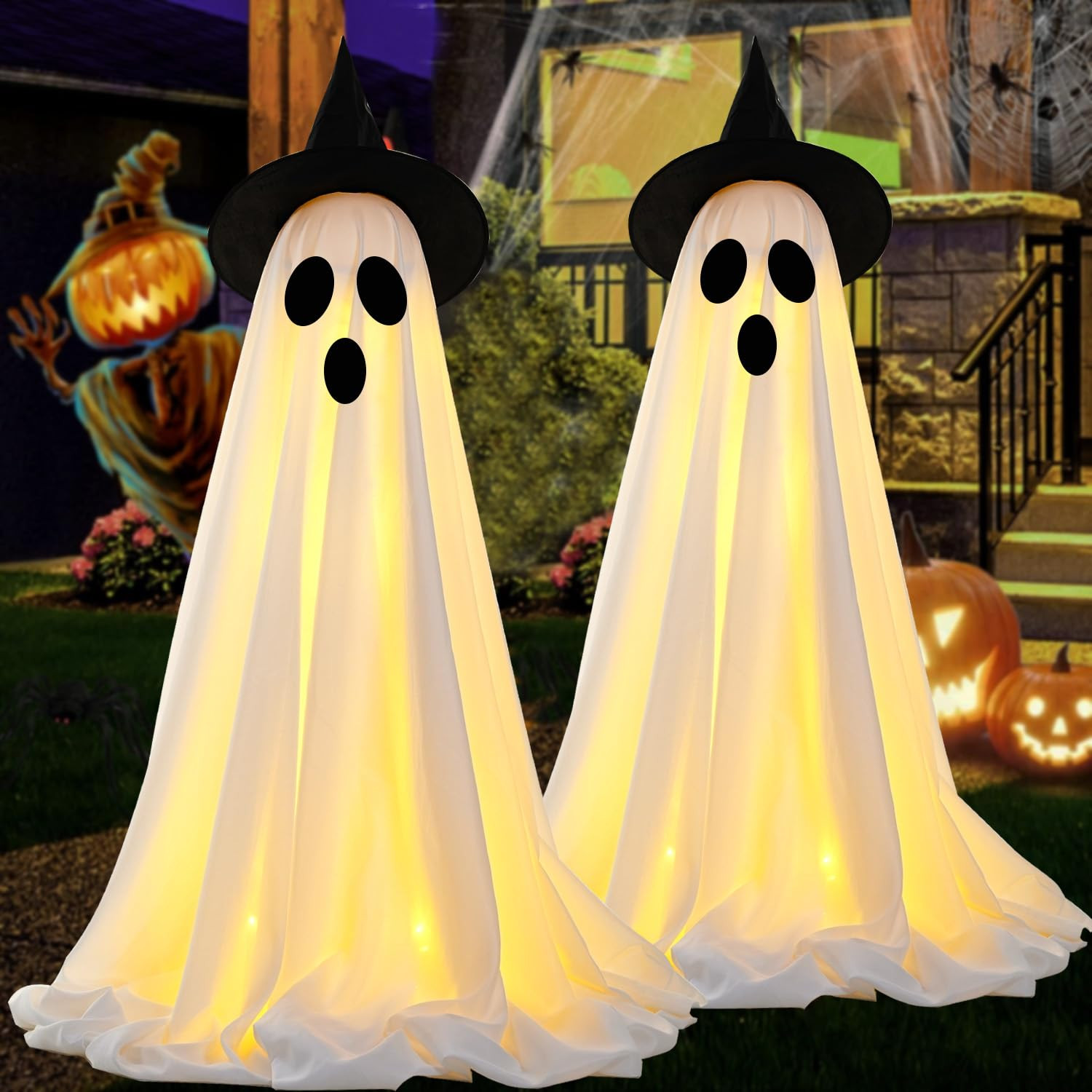 [Timer] 2Packs Halloween Decorations Outdoor, Cute Halloween Decorations Indoor, Spooky Ghost Hal... | Amazon (US)