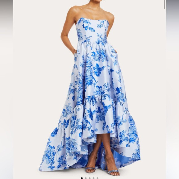 Mestiza Georgiana Tiered Floral-Print Satin Gown | Poshmark