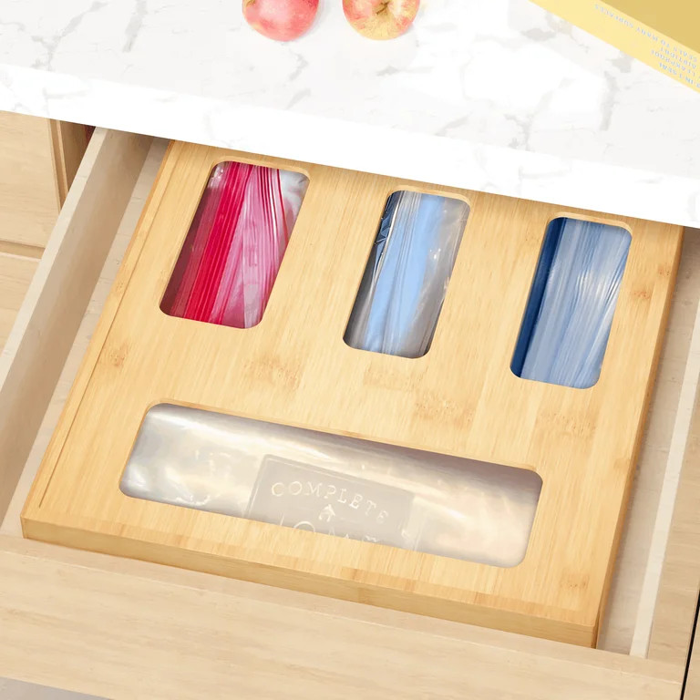 SpaceAid Bamboo Ziplock Bag Storage Organizer for Kitchen Drawer, 4 Slots | Walmart (US)