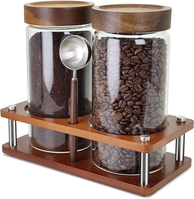 Glass Coffee Grounds Container with Shelf, 2 × 45 oz Glass Coffee Canisters with Airtight Thread... | Amazon (US)