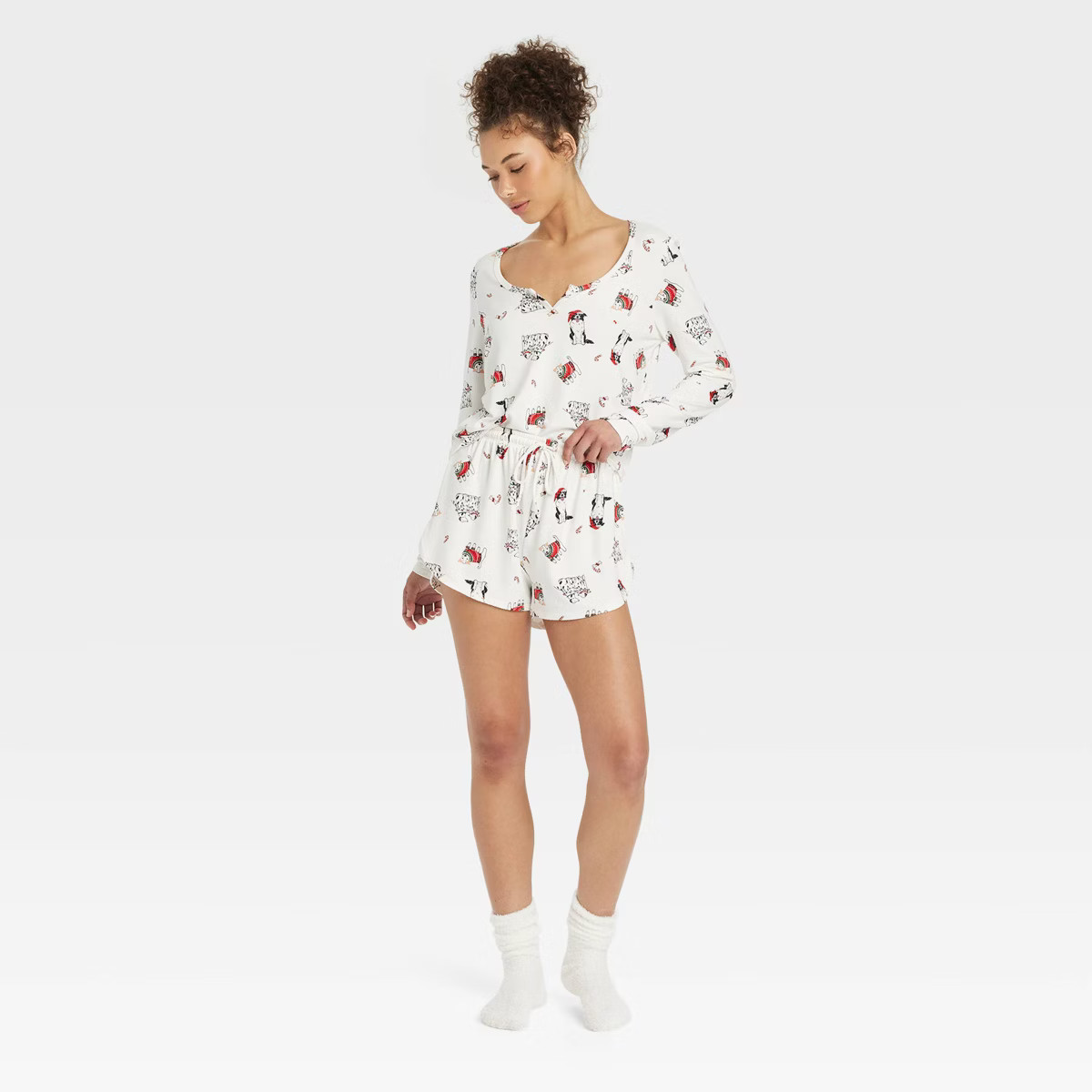 Women's 3pc Long Sleeve Shirt and Shorts with Socks Pajama Set - Colsie™ | Target